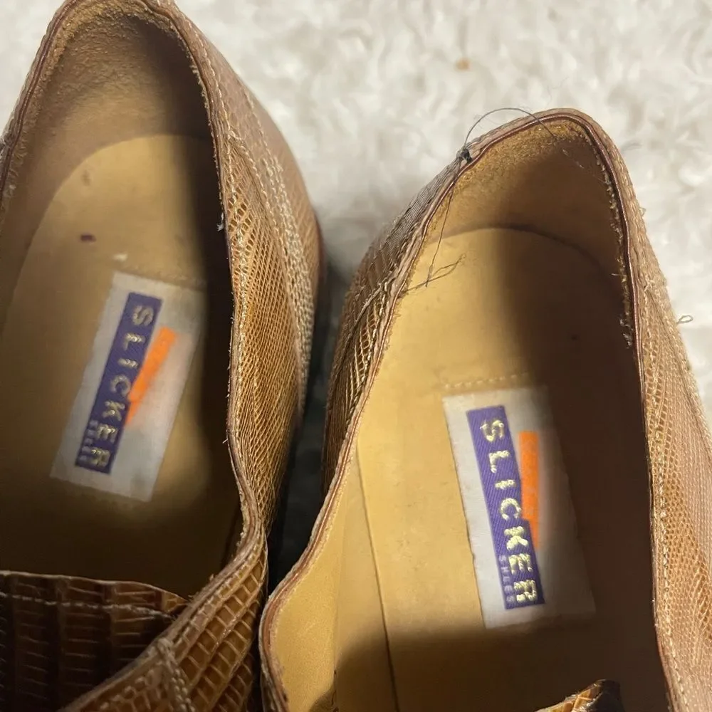 Slicker genuine lizard skin Brown and tan hand made Men's Dress Shoes SZ9.5M